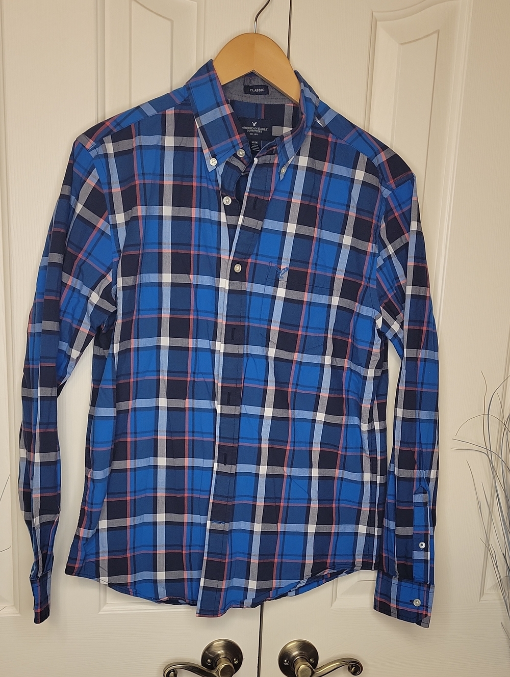 American Eagle Outfitters Blue Plaid Button-Down Shirt